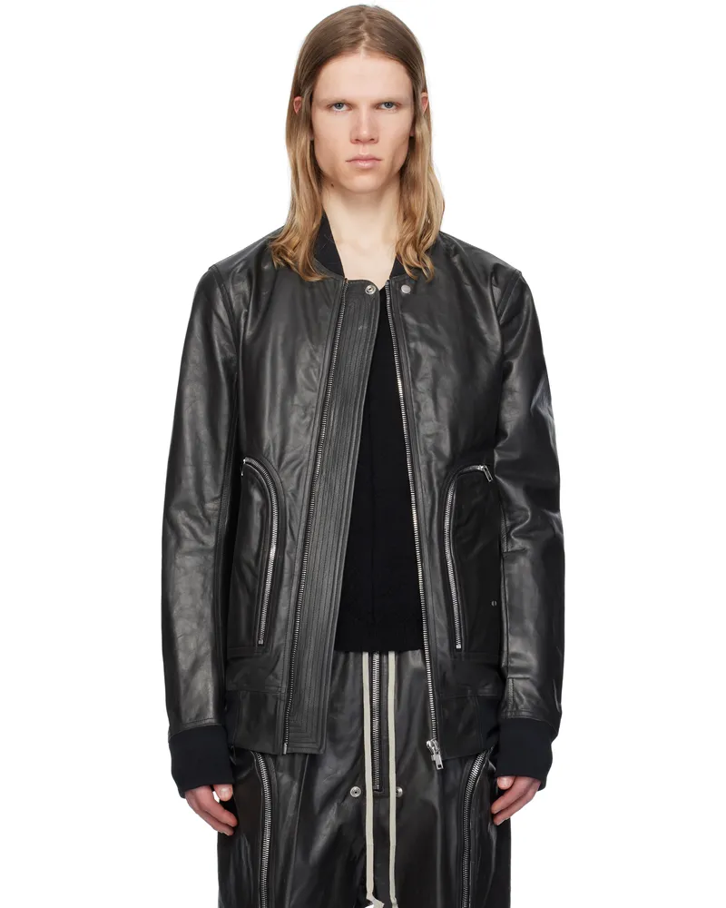 Rick Owens Black Hollywood Bauhaus Leather Flight Jacket 09