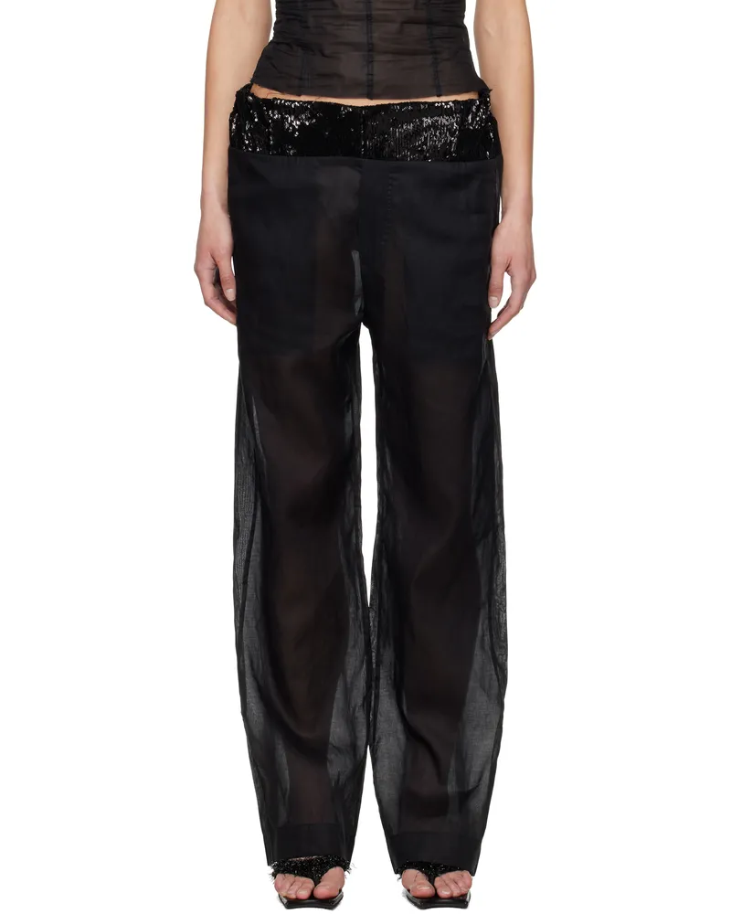 Edward Cuming Black Patch Work Elasticated Trousers Black