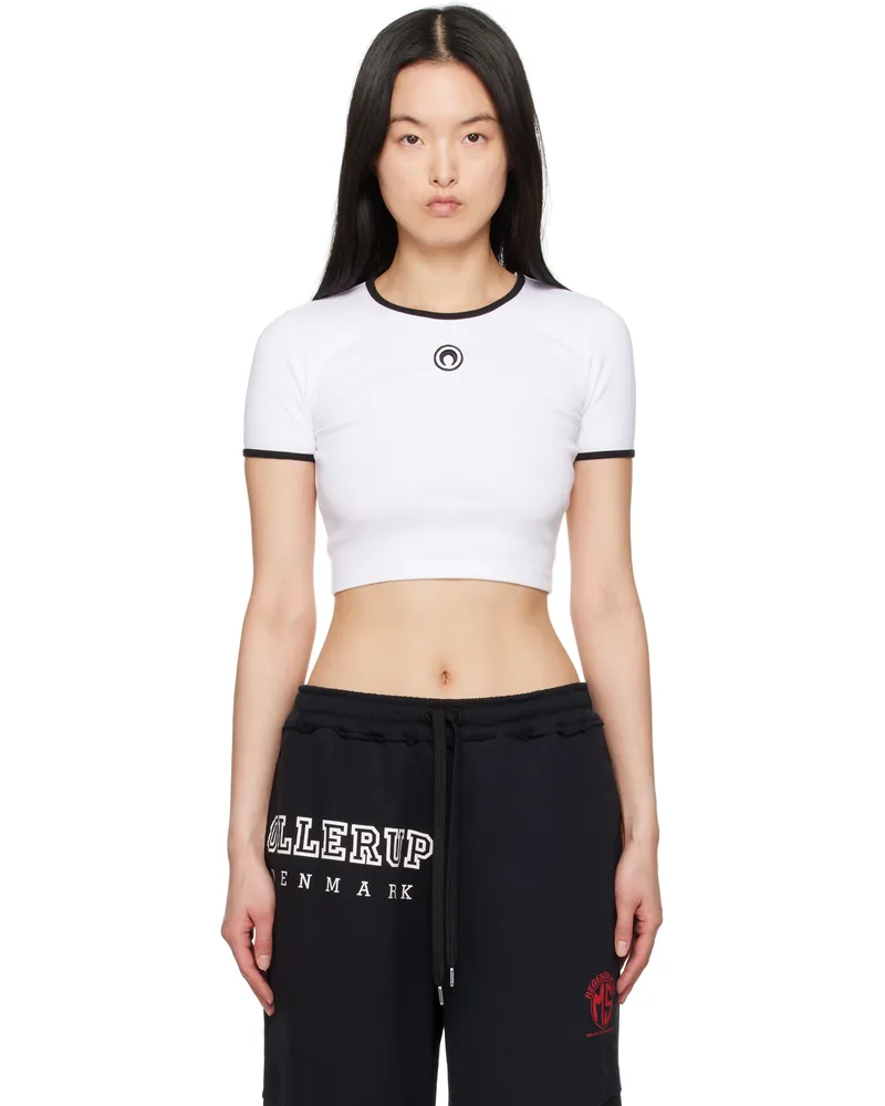 Marine Serre White Moon Logo Jersey Cropped T-shirt Wh10