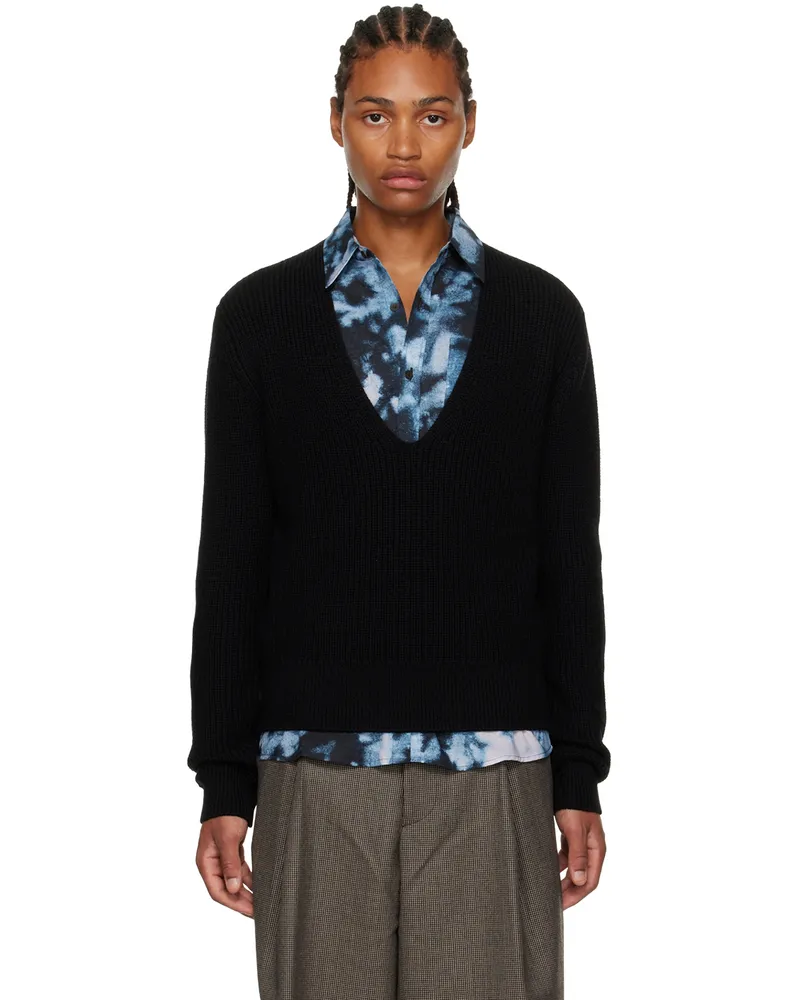 Dries van Noten Black V-Neck Sweater 900