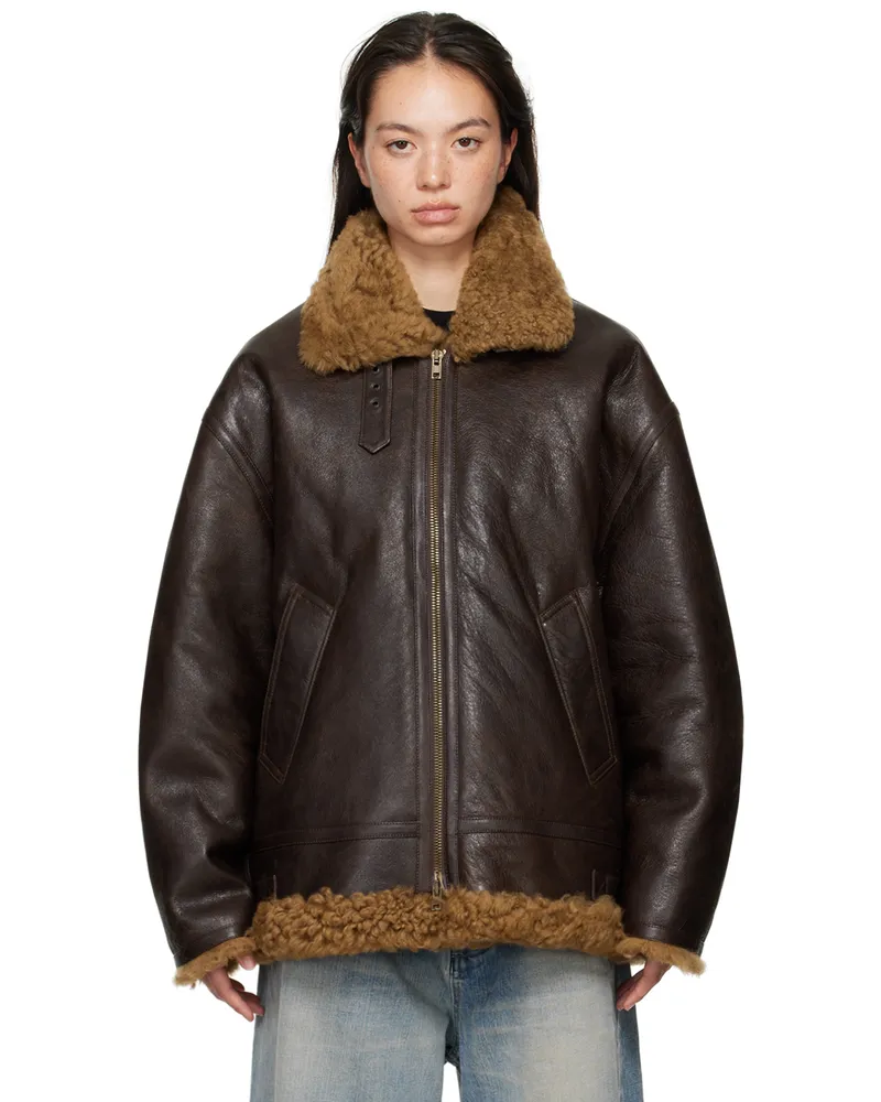 VETEMENTS Brown Logo Aviator Jacket Brown