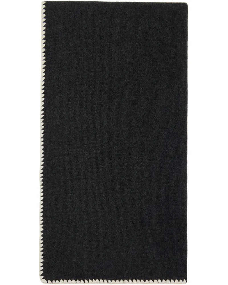 Totême Gray Embroidered Wool Cashmere Scarf 074