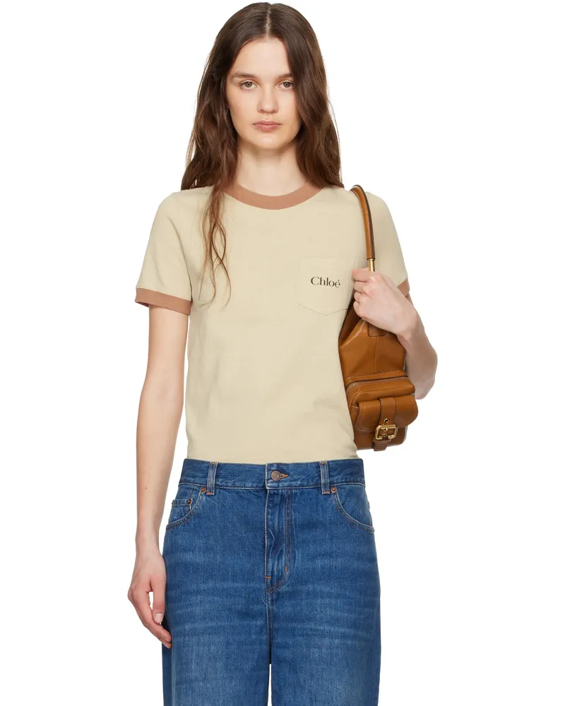 Chloé Beige Crew-Neck Logo T-shirt 286