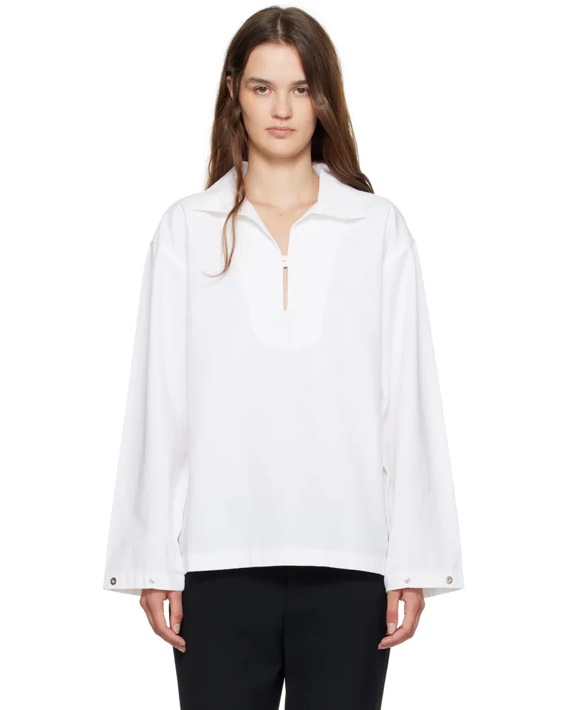 Victoria Beckham White Tab Detail Denim Blouse Washed