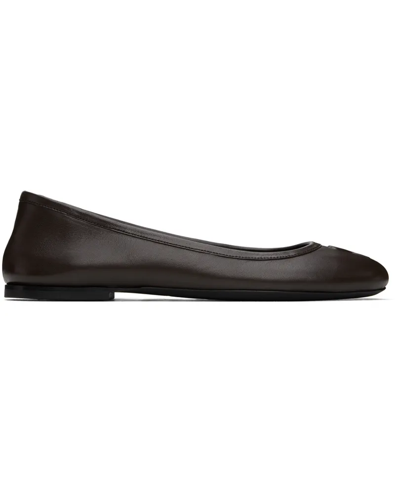 AMI Paris Brown Round Toe Ami De Cœur Ballerina Flats Dark