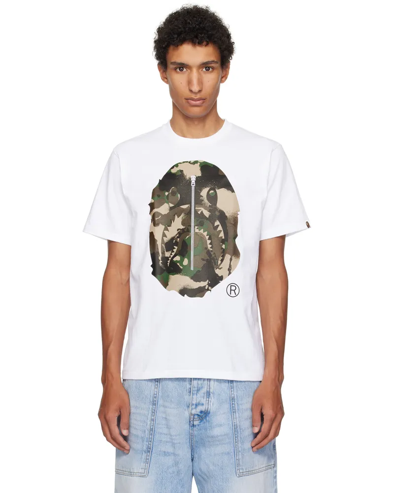 BAPE White Map Camo Ape Head Shark T-shirt Wh0