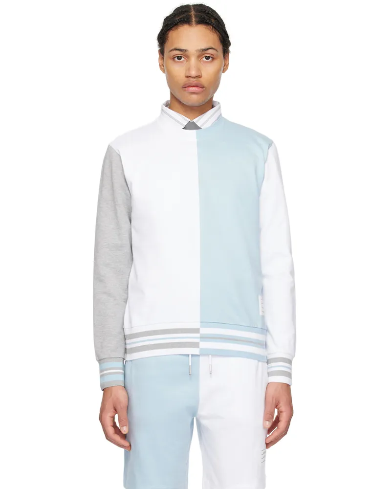 Thom Browne Blue & White Color Block Sweater 997