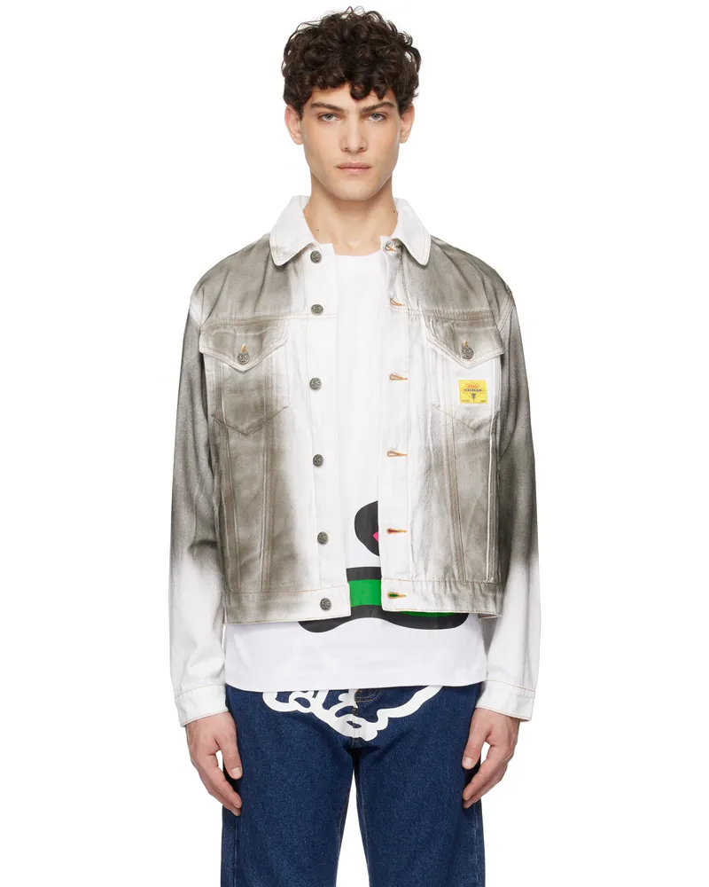 ICECREAM White & Gray Oil Stained Denim Trucker Jacket White