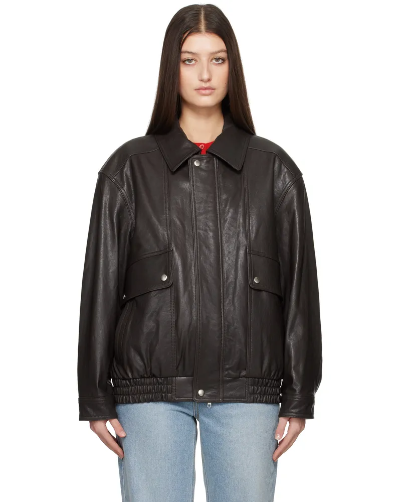 Dunst Brown Oversized Vintage Leather Jacket Brown