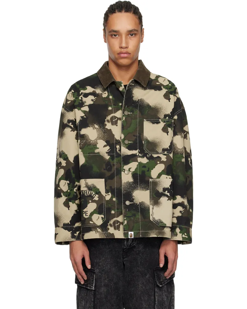 BAPE Green Map Camo Work Jacket Grn-green