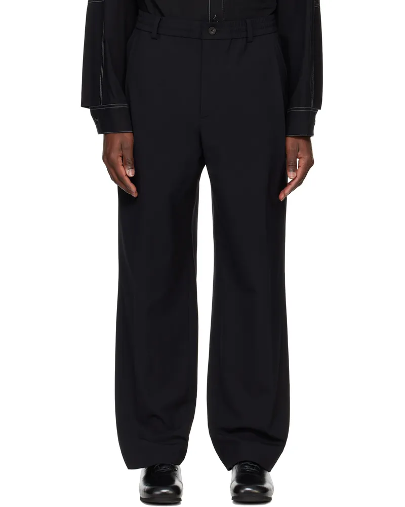 SOLID HOMME Black Wool Pleated Trousers 736b