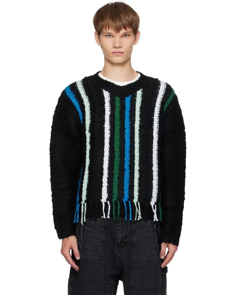 Andersson Bell Black V-Neck Reverse Stripe Sweater Blk