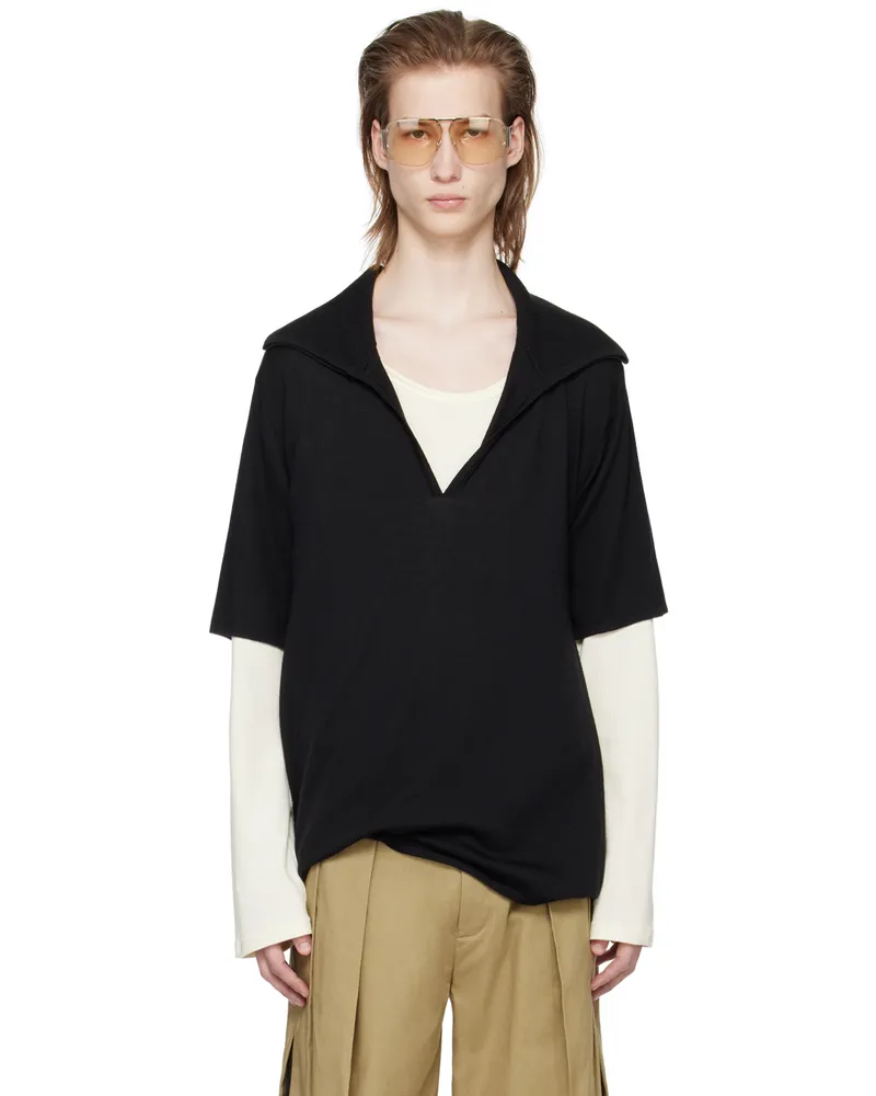 T/SEHNE Black Open-Seam Polo Black