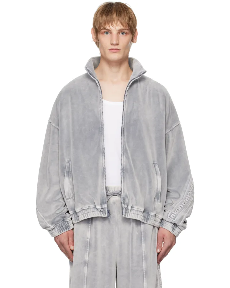 Alexander Wang Gray Embossed Logo Track Jacket 096a