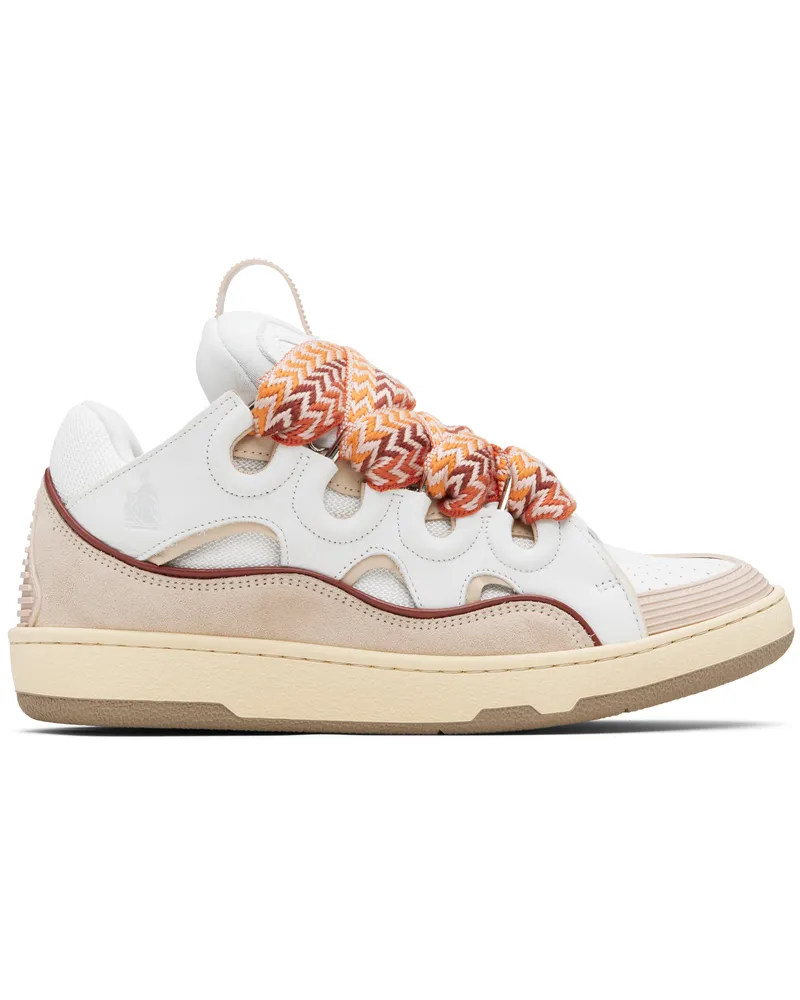 Lanvin White & Beige Curb Leather Sneakers White