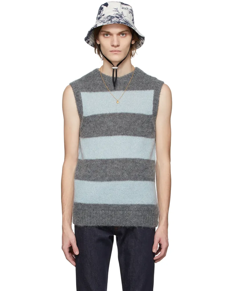 Erdem Grey & Blue Mohair Ethan Vest Grey