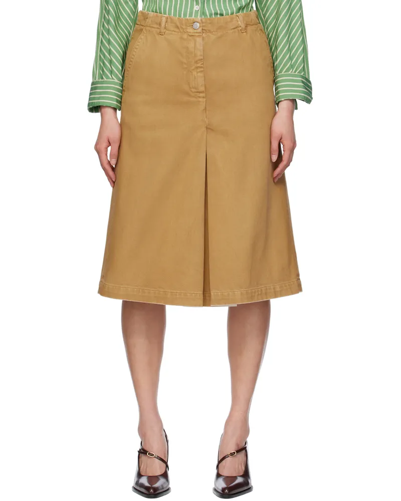 Dries van Noten Beige Pleated Denim Midi Skirt 103