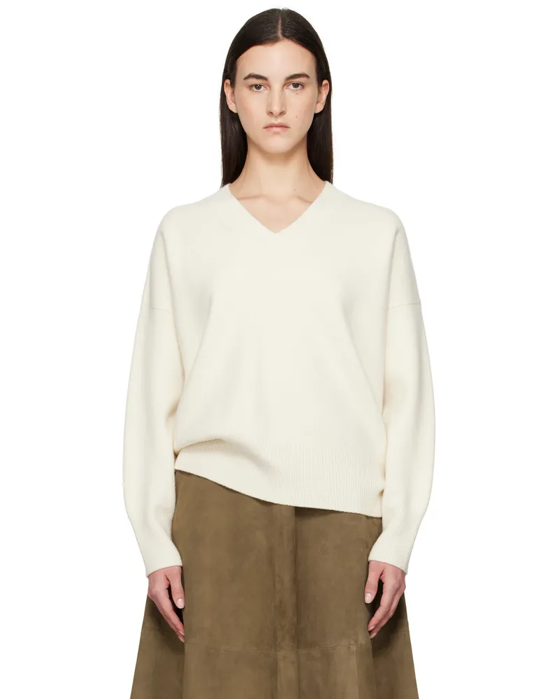 Róhe Off-White Compact Knitted V-Neck Sweater 112_310