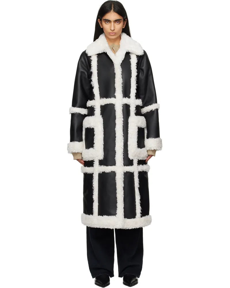 STAND Black & Off-White Patrice Faux-Shearling Coat 89100