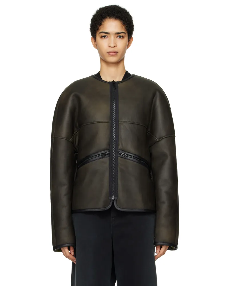 032c Brown Buttery Shearling Leather Jacket Black