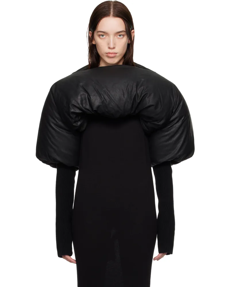 Rick Owens Black Porterville Duvetina Shroud Leather Down Jacket 09
