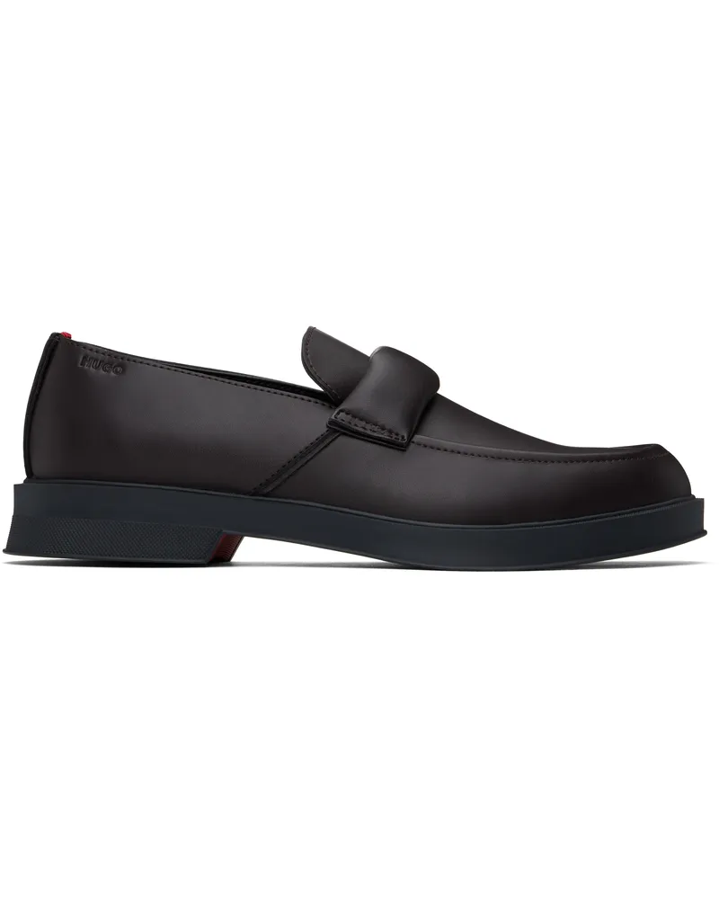 HUGO BOSS Brown Embossed-Logo Loafers 201-dark