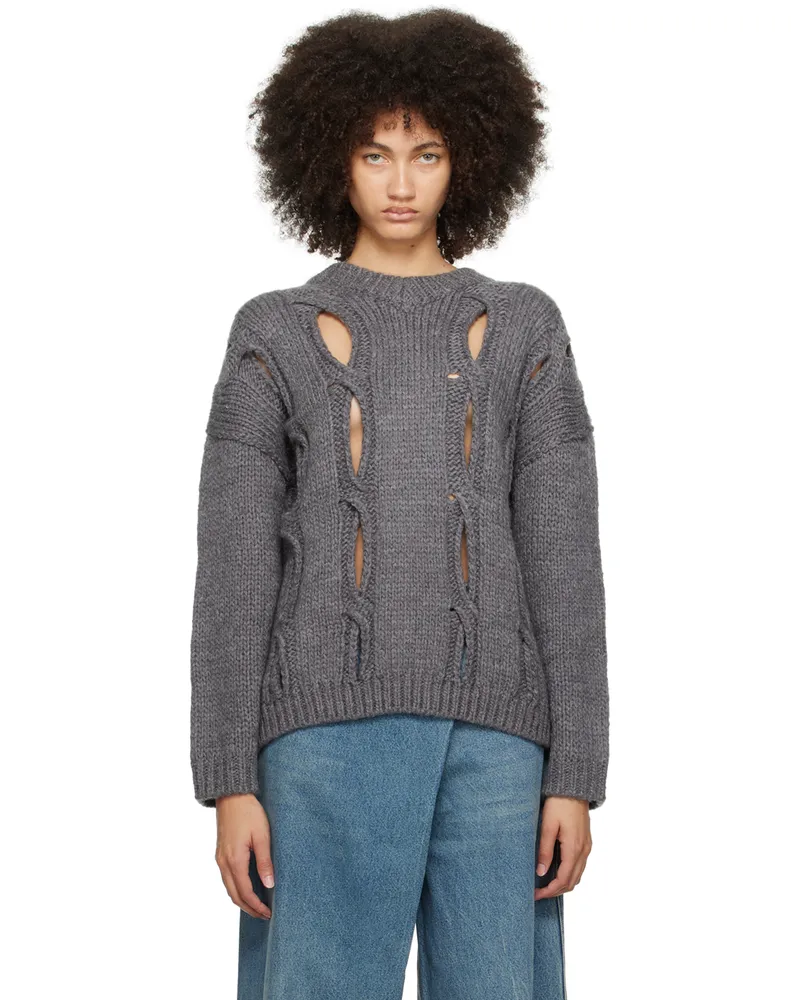 OPEN YY Gray & Off-White Cutout Sweater Gray