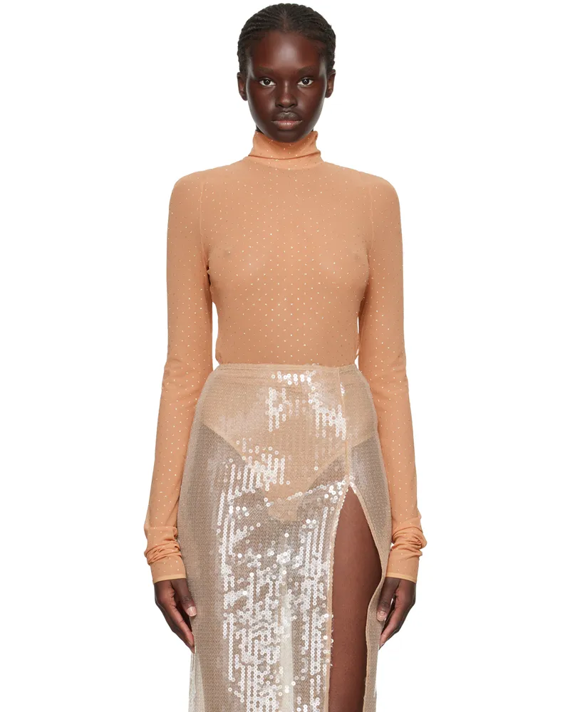 Nensi Dojaka Beige Glitter Bodysuit Beige