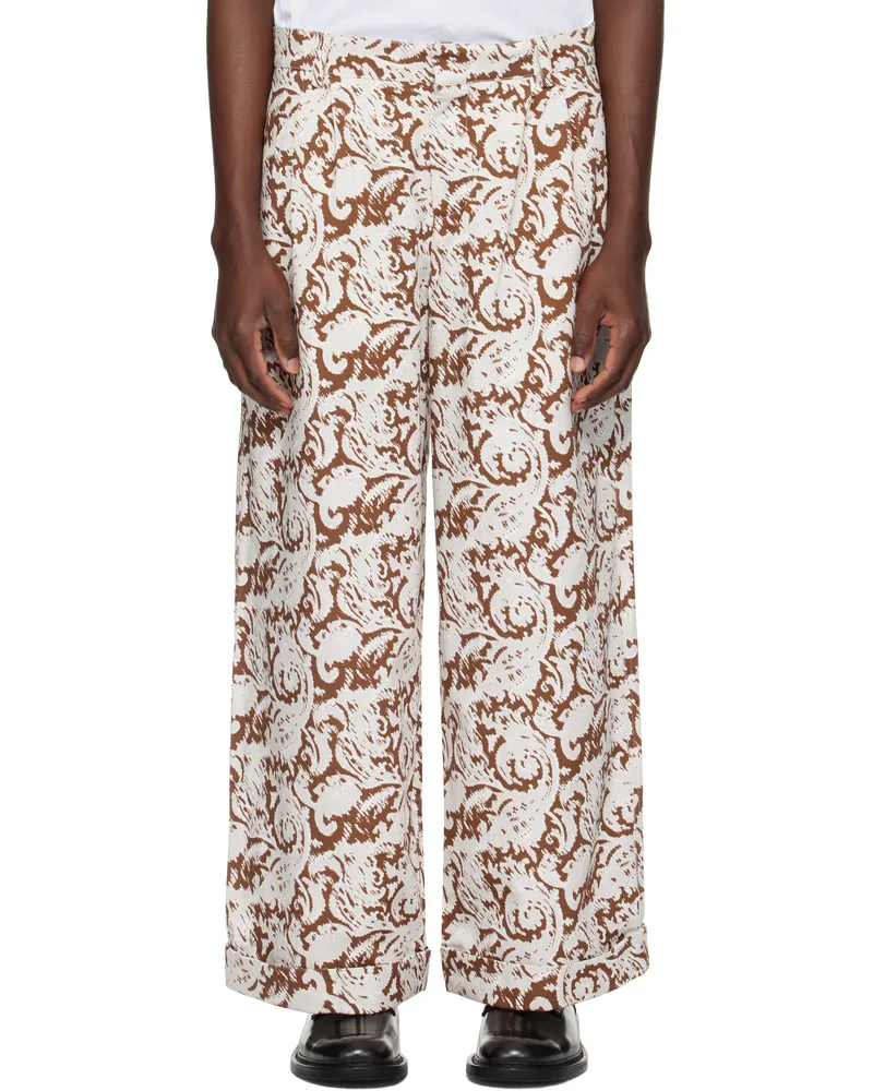 COMMAS Gray & Brown Paisley Print Trousers Coffee