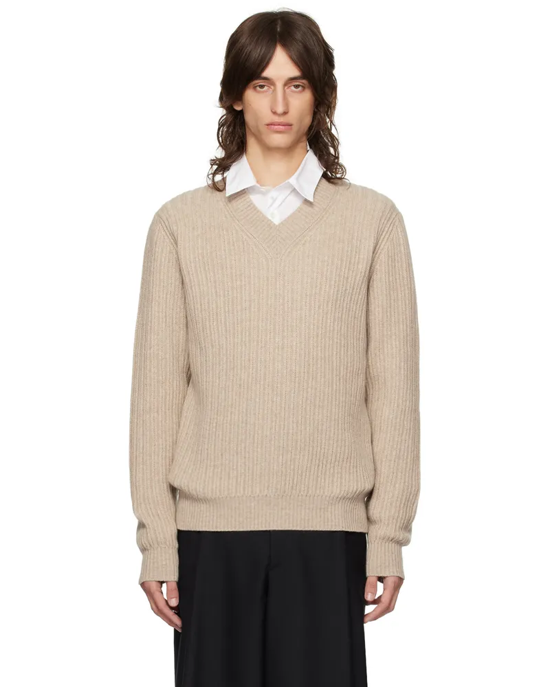 Brioni Beige Cashmere V-Neck Sweater 9700