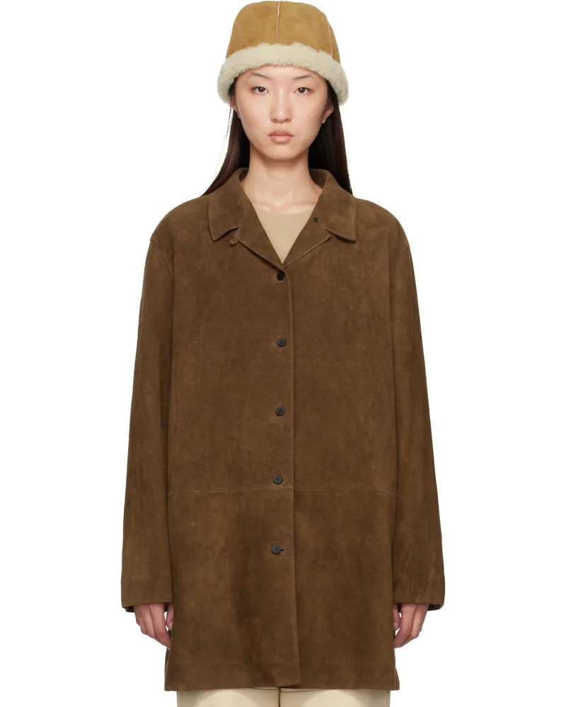 LE 17 SEPTEMBRE Tan Long Suede Jacket Brown