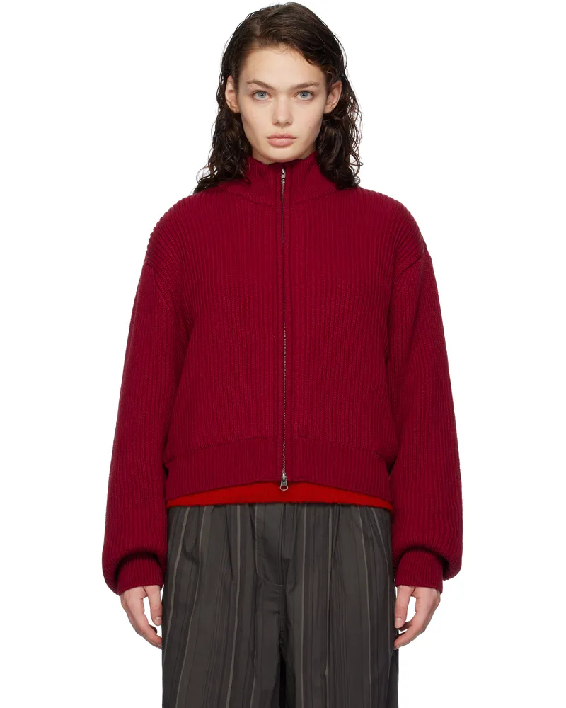 AMOMENTO Red Full Needle Crop Sweater Red
