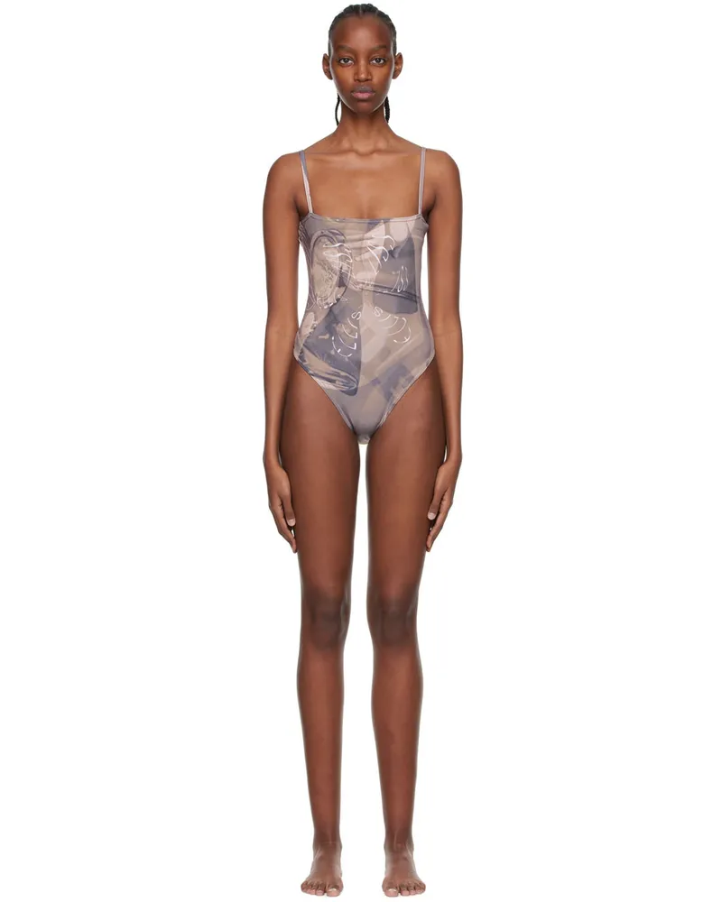 ELLISS Grey Polyester One-Piece Swimsuit Print