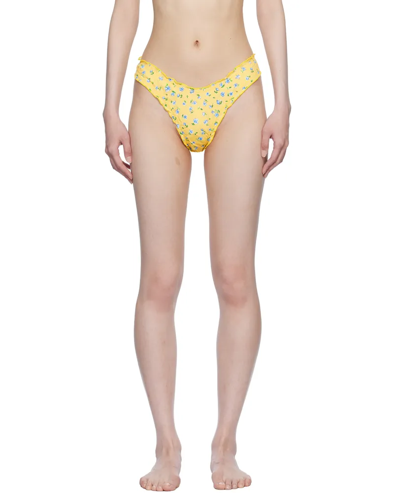 Frankies Bikinis Yellow Dalton Floral Micro Bikini Bottom Sky