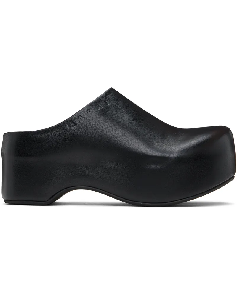 Marni Black Leather Chunky Sabot Clogs 00n99
