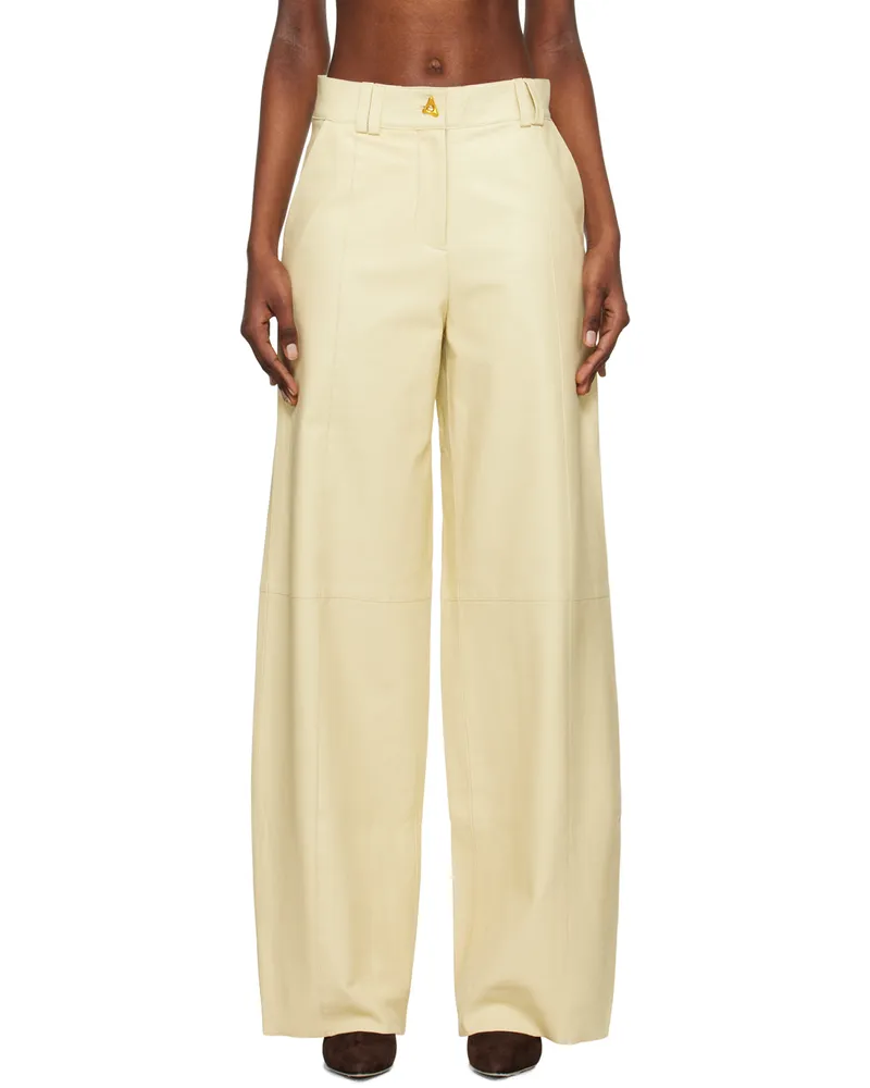 AERON Beige Bouquet Leather Pants Oyster