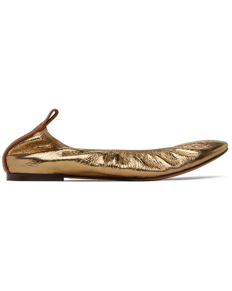 Lanvin Gold Metallic Leather Ballerina Flats Gold