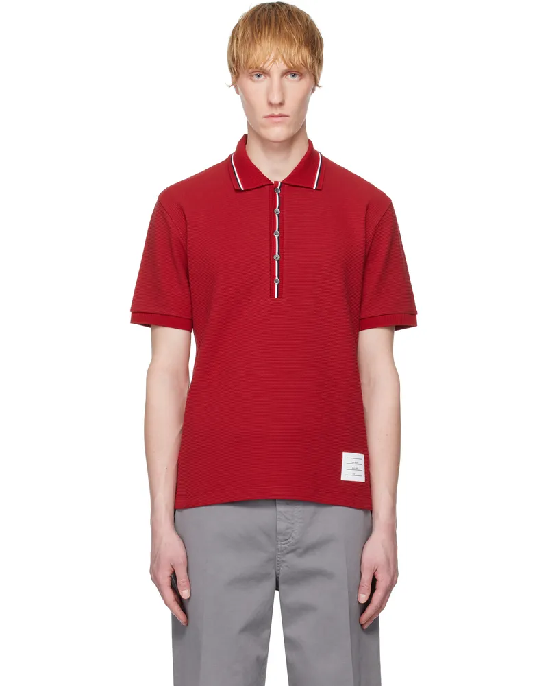 Thom Browne Red RWB Waffle-Knit Polo 615burgundy