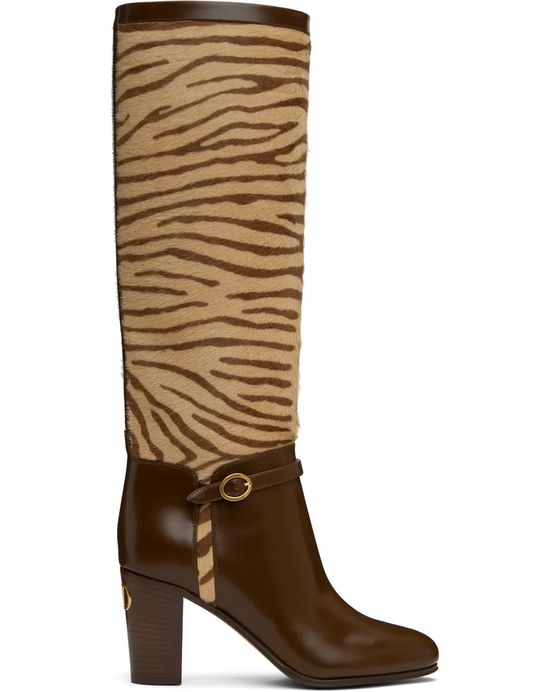 Valentino Garavani Brown & Beige Pattie Tall Boots Qqc