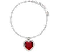 Silver & Red Crystal Heart Necklace