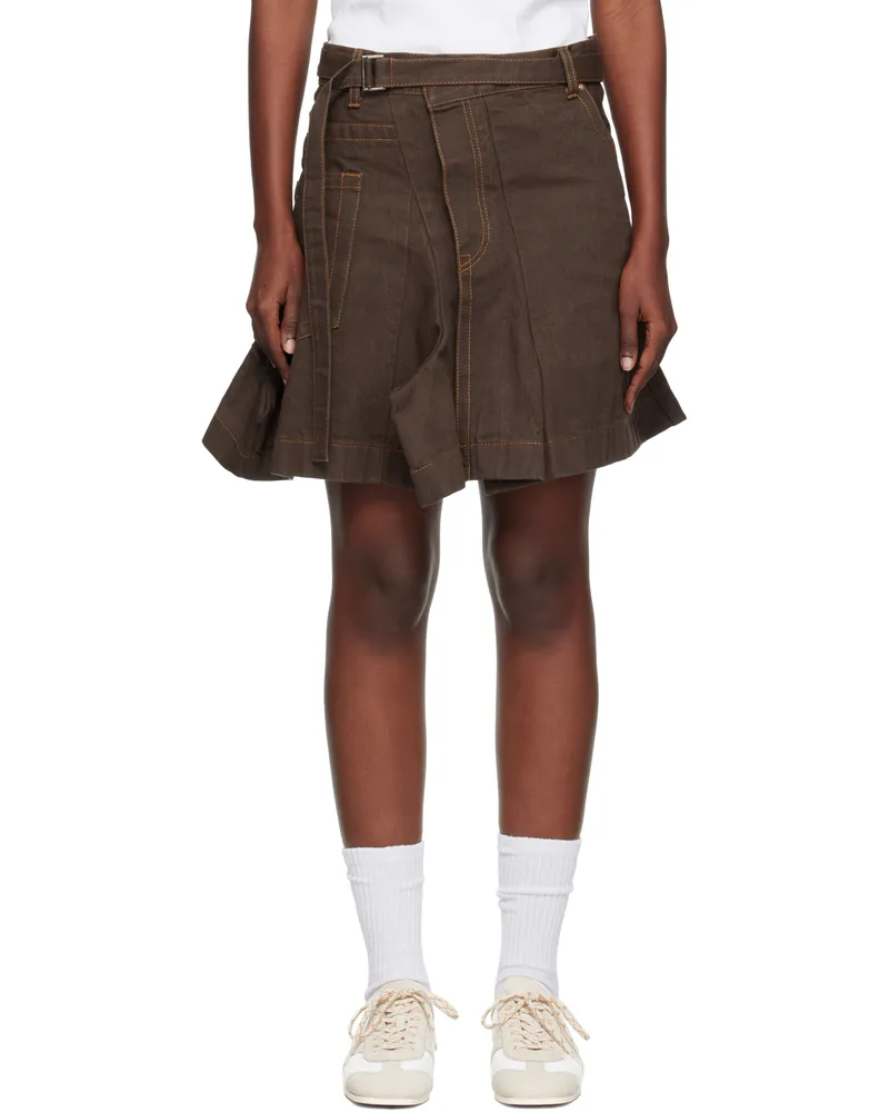 Sacai Brown Asymmetrical Denim Miniskirt 601