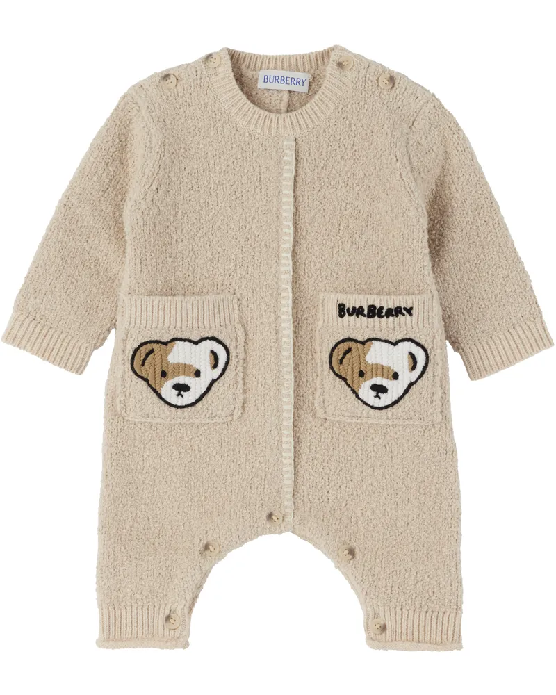 Burberry Baby Beige Thomas Bear Cotton Blend Jumpsuit Pale