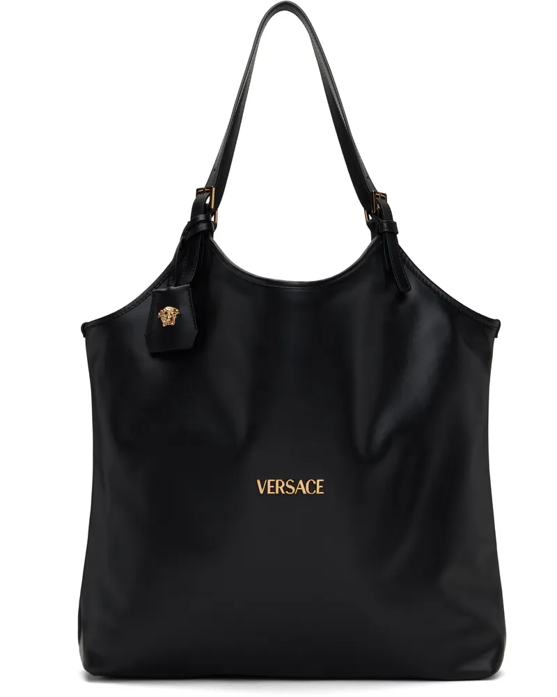 Versace Black Calf Leather Tote 1b00v-black-versace