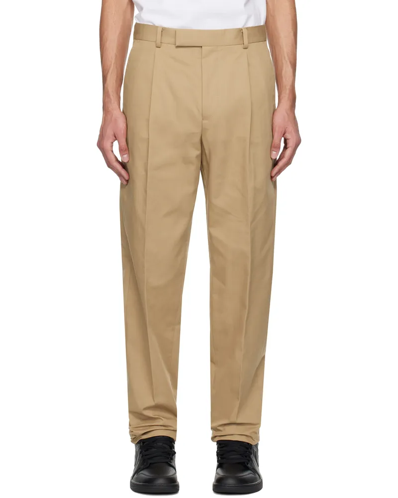 Wacko Maria Tan Pleated Trousers Beige
