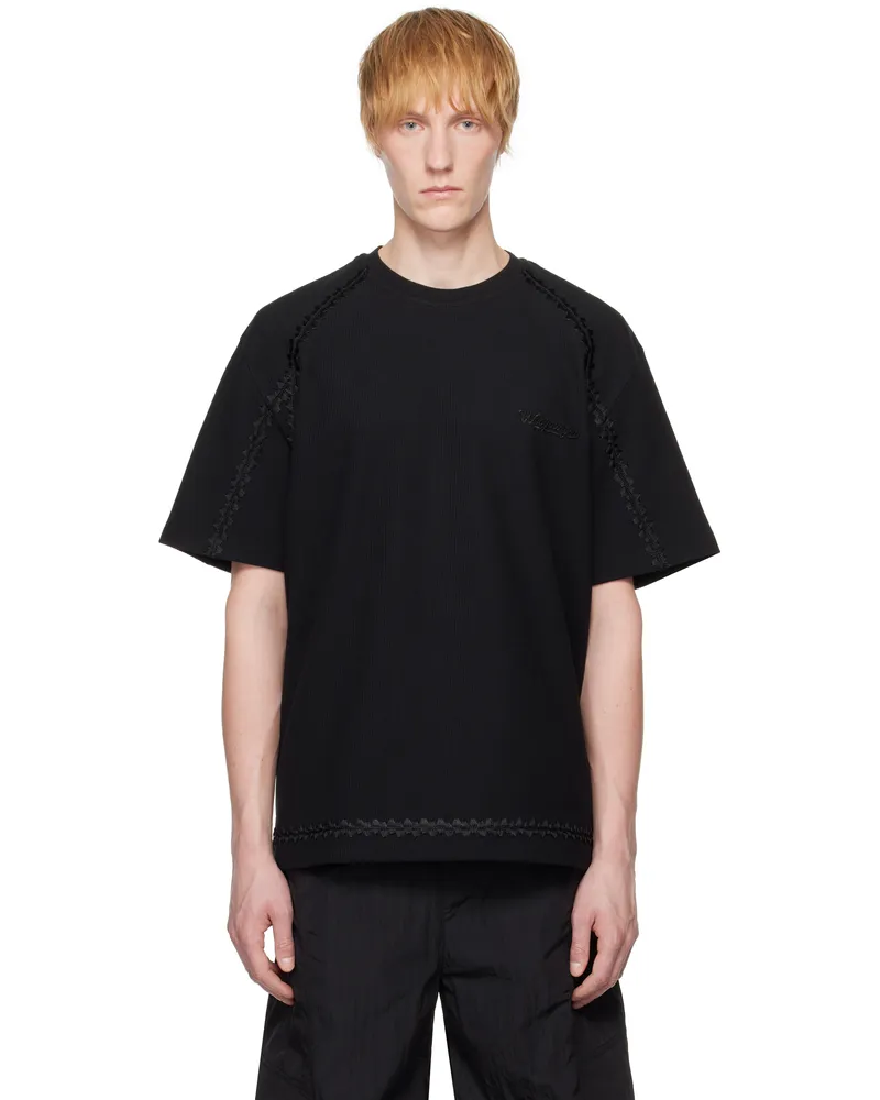 Wooyoungmi Black Line Embroidery T-shirt Black735b