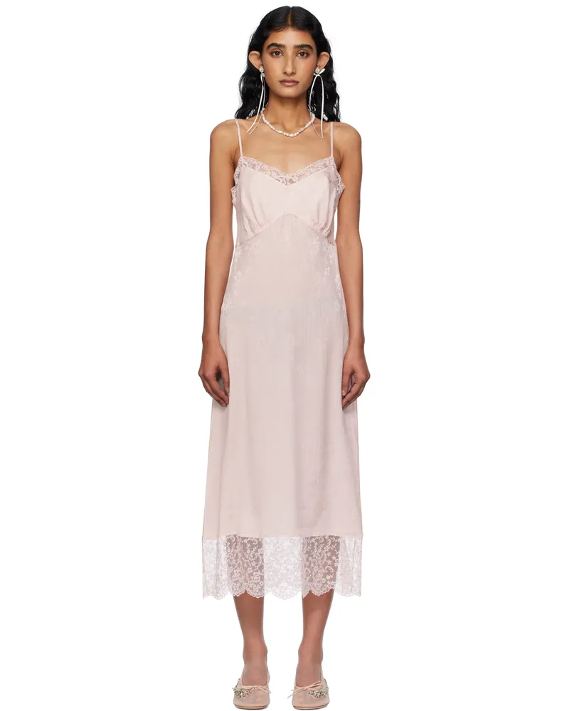 Simone Rocha Pink Deep Lace Trim Slip Midi Dress Blush