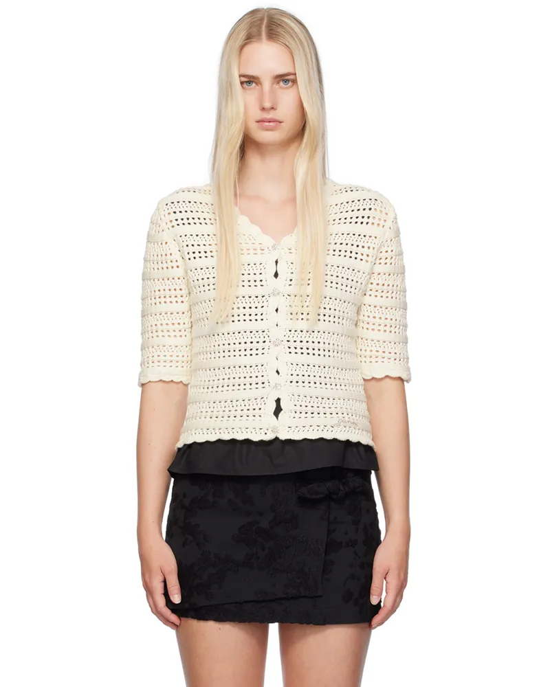 Ganni Off-White Crystal-Cut Cardigan 135