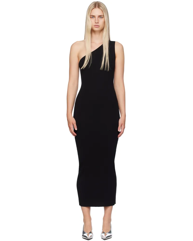 Totême Black One-Shoulder Ribbed Maxi Dress 200