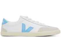 White & Blue Volley Canvas Sneakers