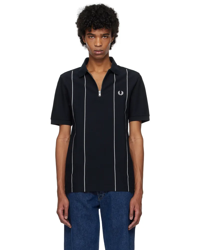 Fred Perry Navy Pinstripe Zip Neck Polo 608